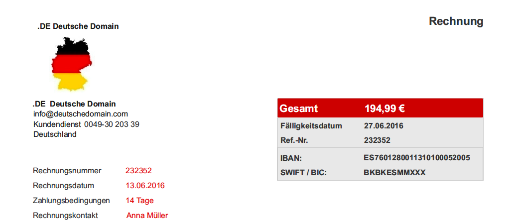 Fake bzw. Betrugsrechnung von .DE Deutsche Domain bitte solche Rechnungen NICHT bezahlen! Betrug!